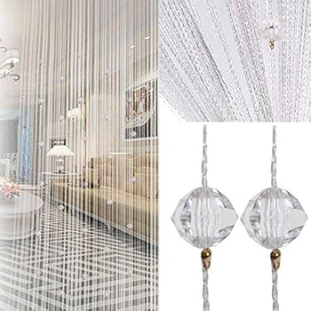 UNIAI Tassel Curtains Door Beads Curtains - String Curtain 100x200cm Bead Curtain for Doorway Thread Fringe Window Panel Room Divider Cute Strip Tassel Party Events