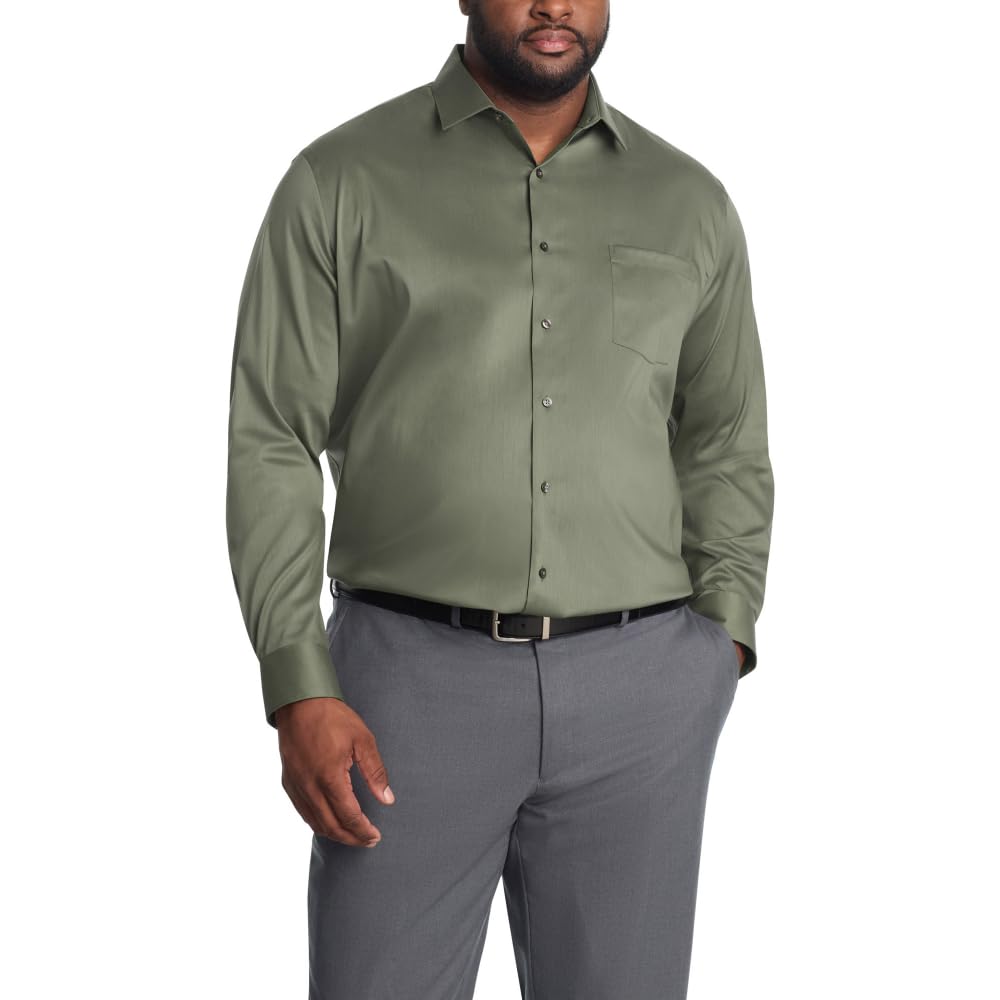 Van Heusen Men's Dress Shirt Ultra Wrinkle Free Flex Collar Stretch (Big and Tall), Thyme Image