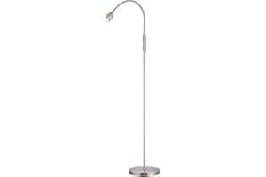 O'BRIGHT O’Bright Ray – Adjustable LED Beam Floor Lamp, Dimmable and Zoomable Spotlight, Flexible Gooseneck, Reading/Crafting Standing Lamp, Work Table Light, Brushed Nickel