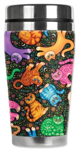 Mugzie 16-Ounce Travel Mug Stainless Steel with Insulated Wetsuit Cover - Cat Toss