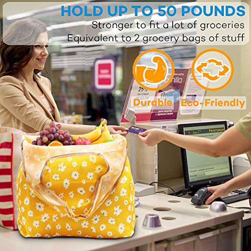 Reusable Grocery Shopping Tote Bags Foldable into Attached Pouch