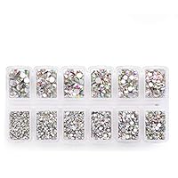 4200 Pieces Flat Back AB Rhinestones for Craft, Round Crystal Gems Stickers for Clothes, 1.5 mm - 4.8 mm, 6 Sizes