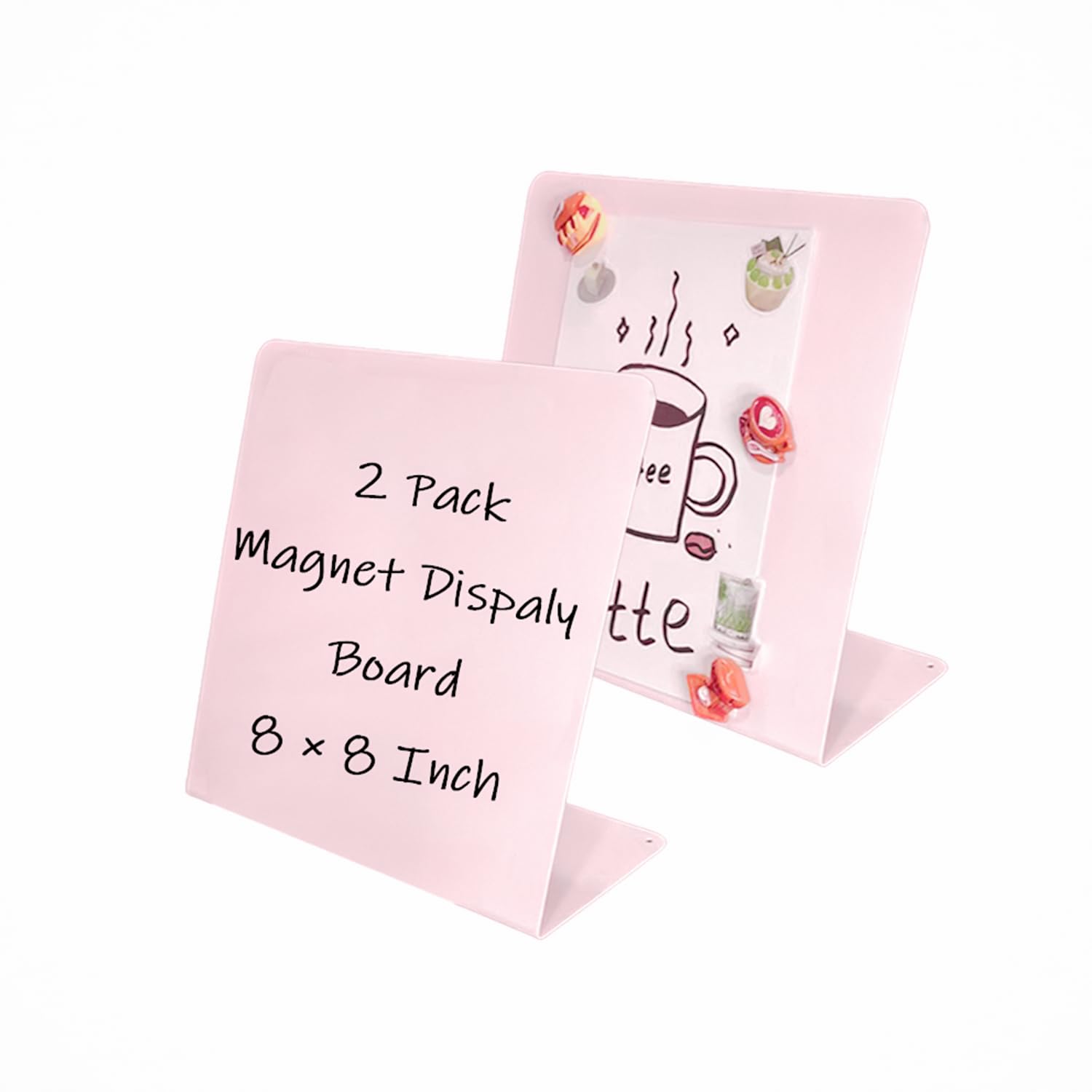 Photo 1 of 2 Pack Metal Pink Magnet Display Board, 8" × 8" Anti-Slip Magnetic Bulletin Board Tabletop Memo Craft Photo Display Stand Small Business Supplies for Home Office Vendor Booth Events Store Classroom