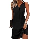 Ladlop Summer Dresses for Women 2026 Beach Loose Casual A Line Dress Sleeveless V-Neck Sundress with Pockets