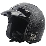 Woljay Leather Motorcycle Vintage Half Helmets Motorcycle Biker Cruiser Scooter Touring Helmet (XL, Black)