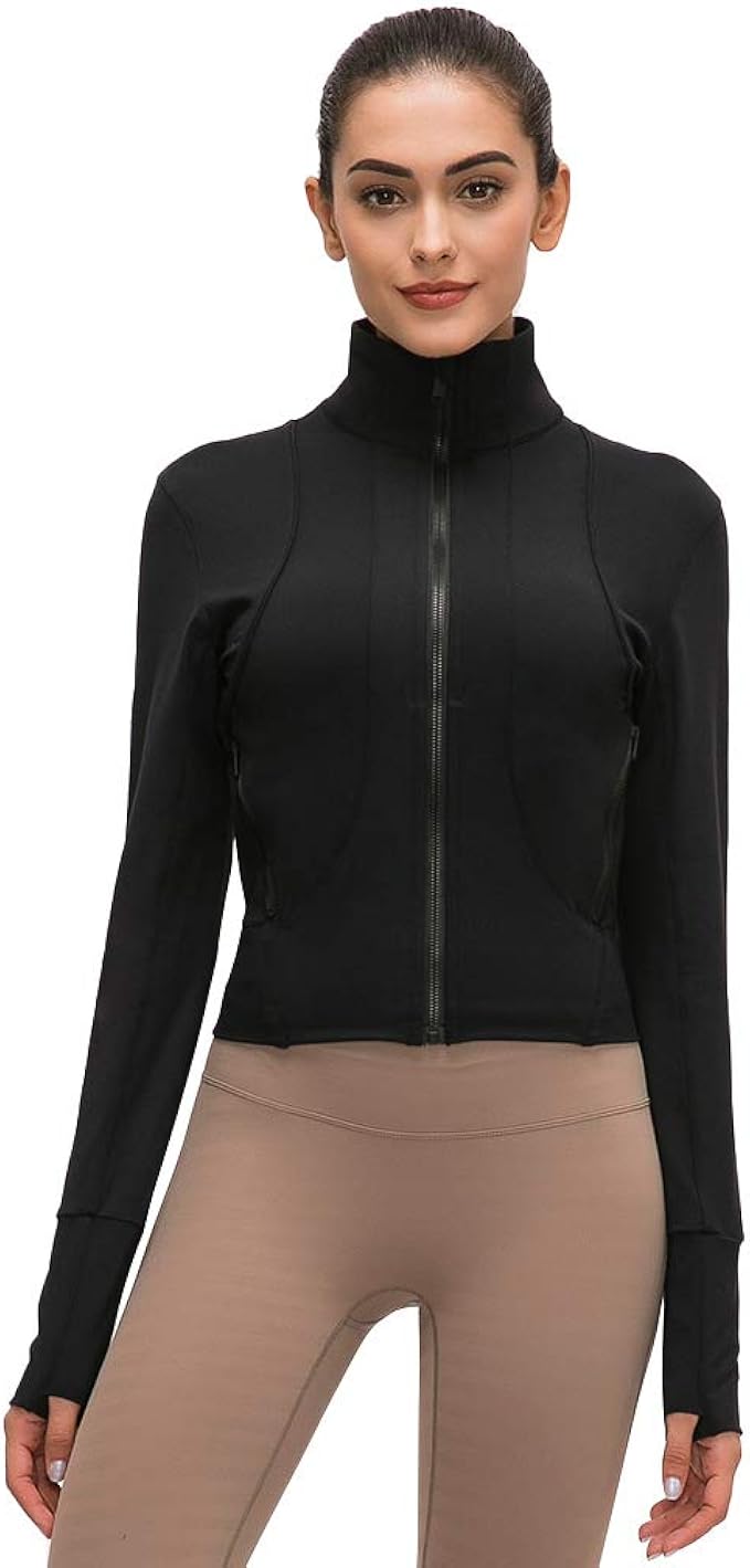 Gihuo Womens Seamless Gym Yoga Running Zip Up Crop Workout Jacket