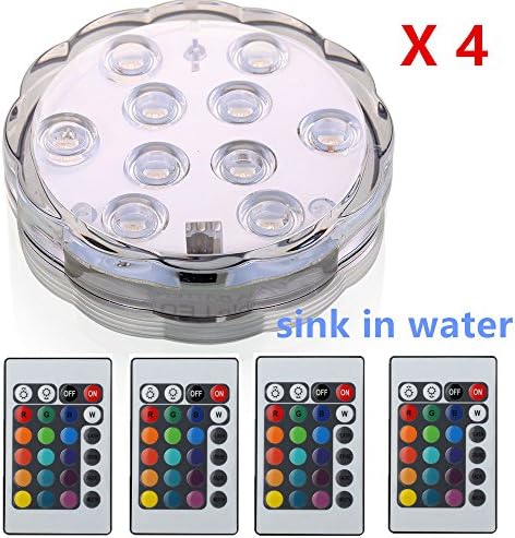 RGB Submersible led lights 16colors shisha waterproof LED wedding party vase base light IP68 Multicolor floral light for Aquarium,wedding,Halloween,party,Christma Set of 4pcs lights+4pcs remotes,