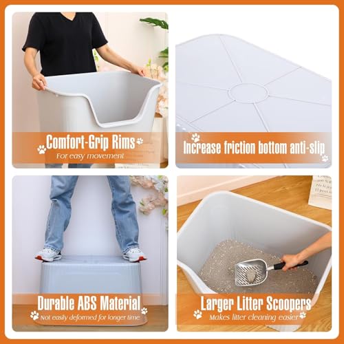 SLEEPHEAD®Extra Cat Large Litter Box with High Sides,Anti-Splashing Litter Box,Tool-Free Assembly,Multi Cat Litter Box,Jumbo Litter Box for Easier Cleaning & Superior Hygiene. （64 * 45 * 33cm）(Grey)