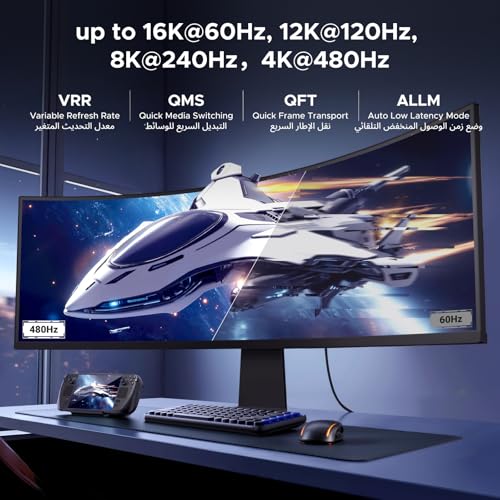 UGREEN HDMI 2.2 Cable 16K 96Gbps Braided Cord, Male to Male 2m, Supports 8K@240Hz 4K@480Hz eARC VRR QFT, Compatible with PS5 TV Monitor Aluminum Housing