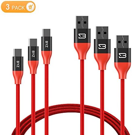 Wotmic USB Type C Cable, USB C Cable 6Ft(3-PACK) Nylon Braided Long Cord Fast Charger for MacBook, Google Pixel, LG G6 V20 G5, Nexus 6P 5X, Nintendo Switch, Samsung Galaxy S8 S8+ Note8 (Red)