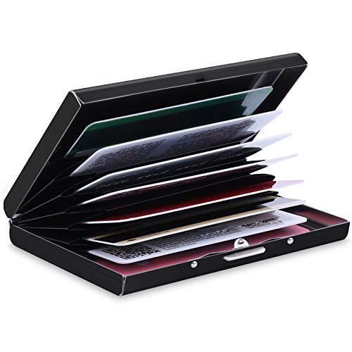 Hawatour 8 Slots RFID Blocking Credit Card Holder Stainless Steel Credit Card Case for Holding Credit Card, ID Card, Business Card (Black)