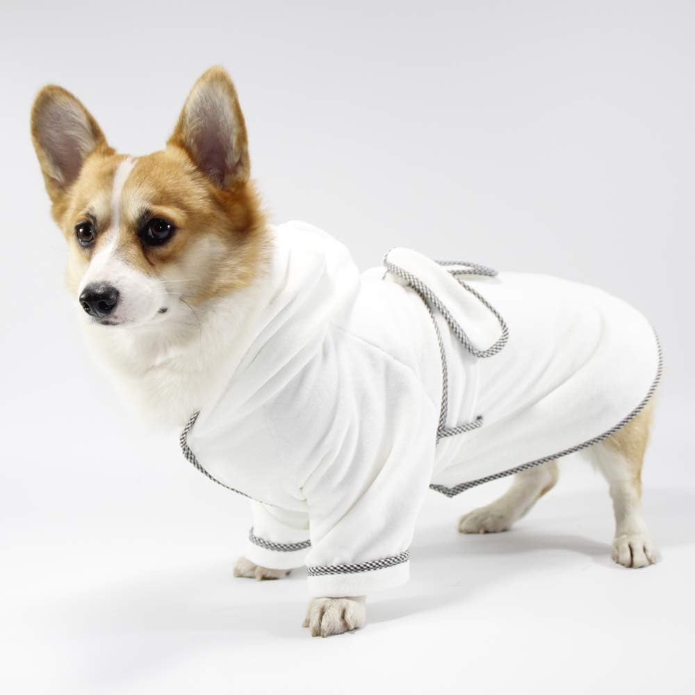 Dog Bathrobe, Microfiber Fast Drying Absorbent Hooded Bath Towel for Small Medium Large Dogs White M, M:19-25LB - Image 5