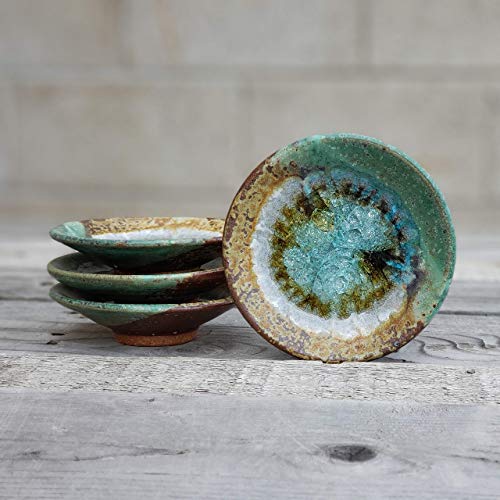 Geode Ring Dish in Green and Copper, Fused Glass Dish, Trinket Dish, Soap Dish, Crackle Glass, Candle Holder, Dock 6 Pottery, Kerry Brooks Pottery (1 Ring Dish)