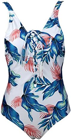 Bechic Womens Deep V-Neck Bohemian Pattern Bandage Swimwear One Piece Backless Monokini Swimsuit