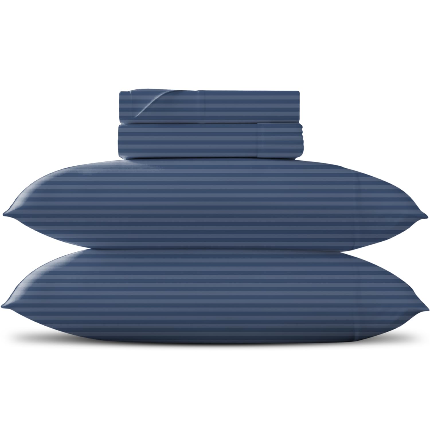 TEXAS LINEN CO. Luxury Egyptian Cotton California King Stripe Sheet Set, 600 Thread Count Extra Long Staple 4 PC Set, Cal King Blue Stripe Sheets, Soft, Cooling Sheets Upto 18 in Deep Pocket