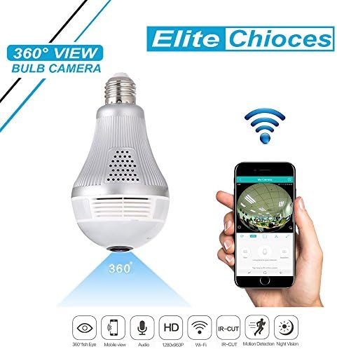 960P Security Camera Bulb Wifi System , Elite Choices (Updated Version) Wide 360°Lens Fisheye IP Dome Panoramic Surveillance Spy Cam with Two Way Talking,Motion Detection Function,Silver