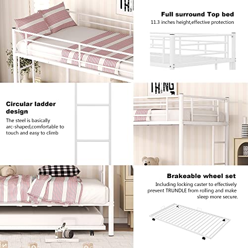 Merax Metal bunk Bed Twin Over Twin Triple Bunk Bed with Twin Size Trundle, White Pricepulse