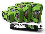 Shacke Pak - 4 Set Packing Cubes - Travel Organizers with Laundry Bag (Green Grass)