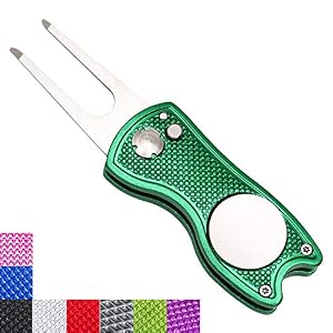 Mile High Life All Metal Foldable Golf Divot Tool with Pop-up Button & Magnetic Ball Marker (Multi-Colors/Shape)