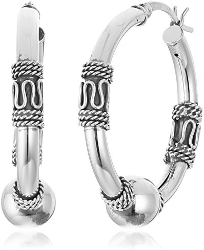 Sterling Silver Balinese Beaded Hoop Earrings
