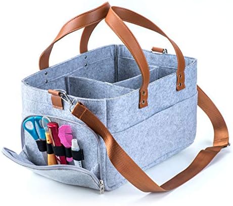Baby Diaper Caddy, Nursery Diaper Tote Bag, Large Portable Car Travel Organizer, Boy Girl Diaper Storage Bin for Changing Table, Baby Shower Gift Basket, Newborn Registry Must Haves (Light Gray)
