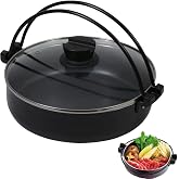 JapanBargain 3868, Sukiyaki Nabe Pot Shabu Shabu Hot Pot Pan with Glass Lid for Induction Heating IH Stove