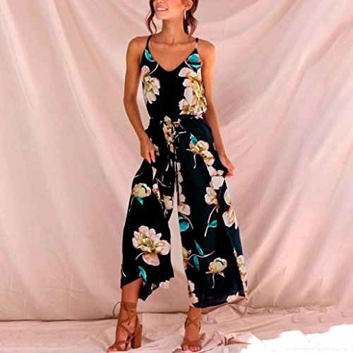 Gyoume Rompers Jumpsuit Women Halter Jumpsuit Floral Print Long Pants Lady Overalls Office Suits Black
