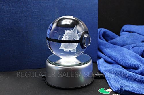 Sela Design. Multiple Designs Pokemon Go inspired Laser K9 crystal Engraved-LED rotating base. Base changes color toy nightlight lamp (Gengar)