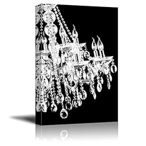 Canvas Wll Art - Crystal White Chandelier on Black Background - Giclee Print and Stretched Ready to Hang - 12"x18"