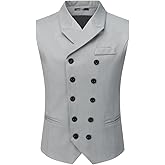 Boyland Men's Double Breasted Business Wedding Vests Dress Waistcoat 10 Buttons Closure V-Neck Suit Vest Slim Fit Plus Size