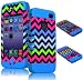 BasTexWireless Bastex High Impact Hybrid Rocker Case for Apple iPhone 4, 4s - Sky Blue Silicone with Pink, Blue, White, & Green Neon Colored Chevron Design Hard Shell