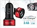 [Certified by Apple - Lifetime Warranty] ACEPower® Dual USB Ports 3.4A/17W Portable USB Car Charger for iPhone 6 6plus 5 5S 5C 4 4S,iPad 4 3 2,iPad mini,iPad air Battery Power Supply for All Apple Device, Galaxy, Cell Phones, Tablet, Android Devices, Portable Cigarette Lighter Plug, Mobile Travel Charging Station 12V Input (Lightning Cable/Adapter Not Included)- Premium MFI Quality (Black w. Red Band)