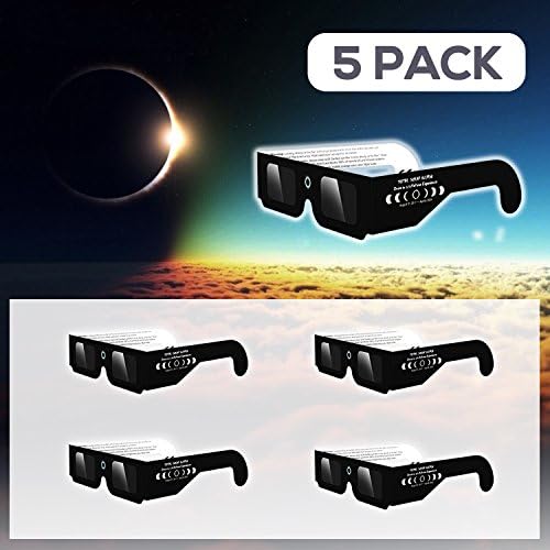 Solar Eclipse Glasses by Agora Select - (5 Pack) - CE and ISO Certified Safe Shades Safety Glasses Eye Protection for Direct Sun Viewing Total Eclipse - August 21,2017 - Includes Map On The Glasses!
