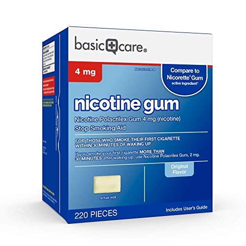 Basic Care Nicotine Polacrilex Gum, 4 mg (nicotine), Stop Smoking Aid, Original Flavor Uncoated, 220 Count