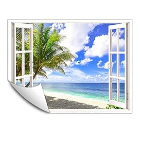 Wall Murals for Bedroom Fake Window Beach White Window Removable Wallpaper Peel and Stick Wall Stickers - 24x32 inches