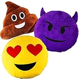 Joyin Toy 3 Pack of 32cm 13 Inches Emoji Smiley Emotion Cushion Stuffed Plush Pillow Including 1 Poop Face, 1 Heart Eye and 1 Devil Face (3 Pack).