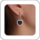 Sttiafay Vintage Crystal Heart Drop Earrings Black Heart Onyx Earrings Black Heart Hoop Huggie Earrings Gold Cz Love Heart Earrings Jewelry for Women