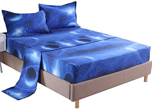 Cozzy 3pc Bed Sheets Set Outer Space Glalaxy Pattern Polyster Flat & Fitted Sheets with 1 Pillowcase Twin Size