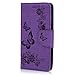 For Samsung Galaxy J3 2016 Wallet Case, Express Prime Case, Amp Prime Case, Natural Purple Luxury 3D Handmade Cover Embossed Butterfly PU Leather TPU Soft Bumper Kickstand Magnetic Credit Card Holders