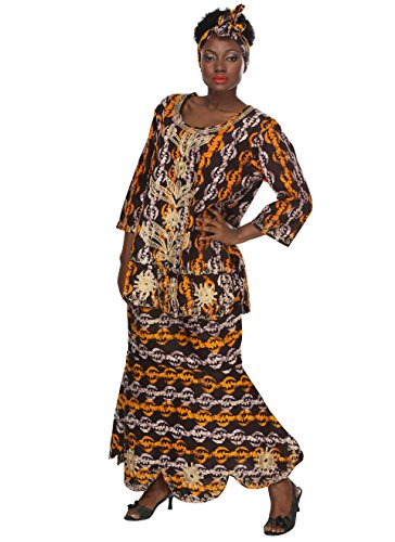 African Planet Women's Printed Wax Drawstring Flared Skirt Tribal Brown Ankara
