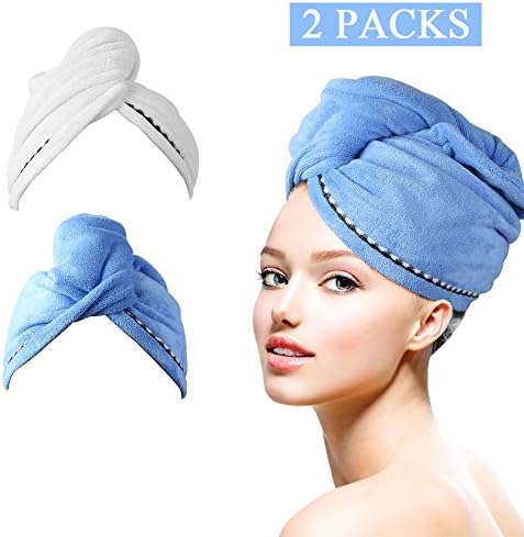 Eastshining Microfiber Hair Drying Towel Wrap Super Absorbent Fiber Fast Dry Twist Head Towel for Wet Hair 2 Pack