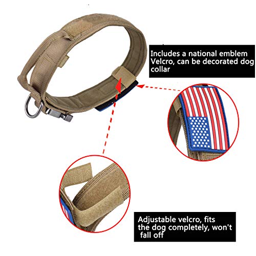 AIRGOOD Tactical Dog Collar K9 Pet Dogs with USA American Flag Patch - Military Training Collar Adjustable Nylon Heavy Duty Metal Buckle and Handle for Medium Large Dogs Size L