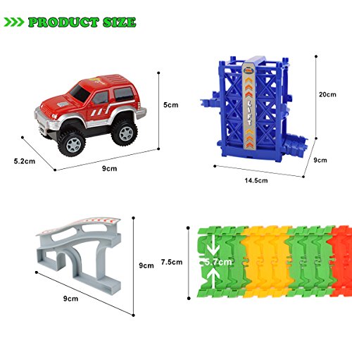 Belive Race Track Creat A Dinosaur World Race Car Falls Off Lift 120 Pieces Flexible Track With 4 Trees , 2 Dinosaur Toys