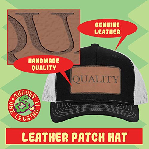 World's Okayest Deburrer - Leather Dark Brown Patch Engraved Trucker Hat, Grey-Steel, One Size