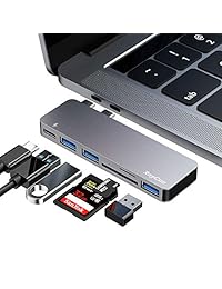 USB C Hub, 6 en 1 aluminio tipo C Hub adaptador, con 3 puertos USB 3.0, lector de tarjetas TF SD, USB-C suministro de energía para MacBook Pro 13 ''' y 15 ''''2016 2017 2018