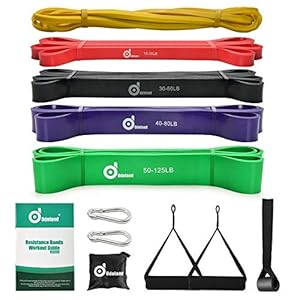 Odoland Fitnessbandenset, pull-up weerstandsband in 5 verschillende treksterktes, expander-banden, set incl. optrekband…
