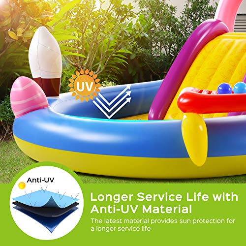 Inflatable Play Center, FullSized Kiddie Pool with Slide, 115" X 70" X
