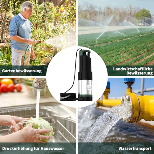 LANCHEZ Submersible Pressure Pump, 3 Inox, 800 W Submersible Pressure Pump, 6300 l/h Flow Rate, Maximum Delivery Head 37 m, Integrated Dry Run Protection for Deep Chute, Vertical Chute, Gardening