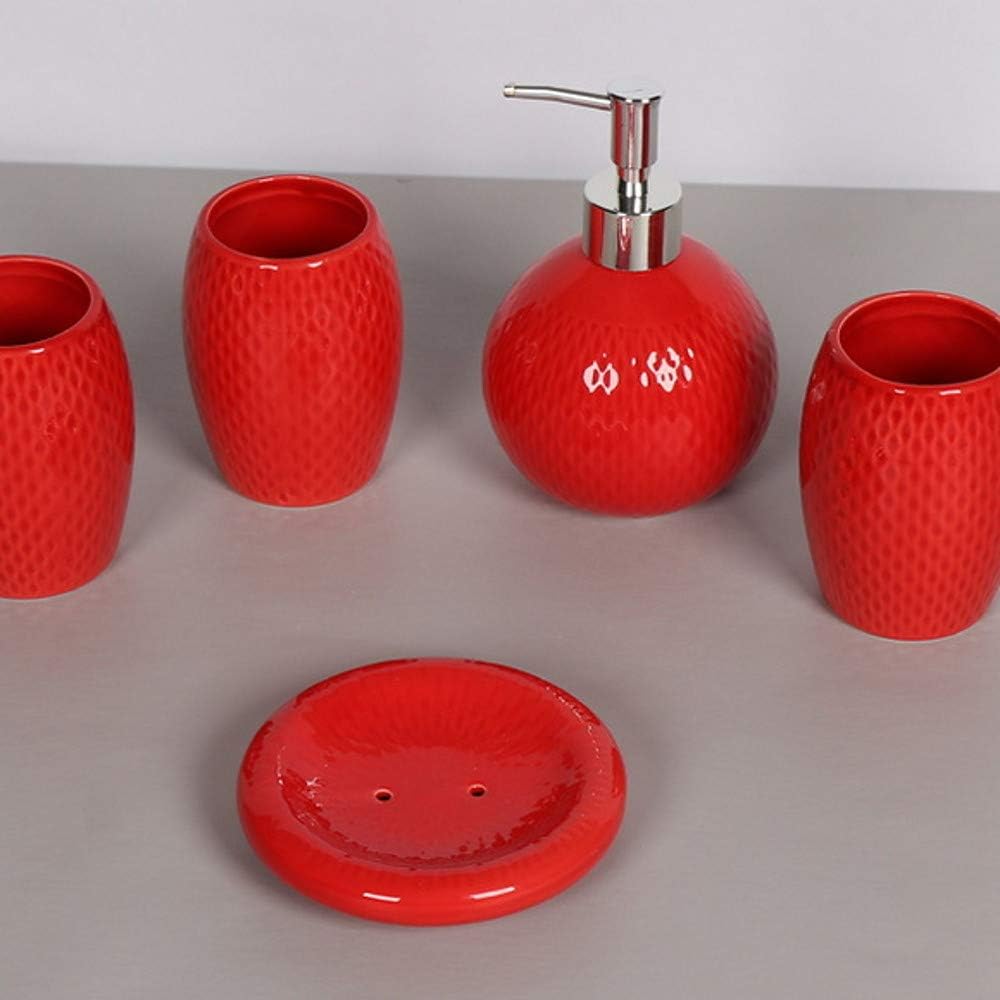 Ruixinshi Bathroom Accessory Set Cute Modern Ceramic 5pcs Bathroom Single,Red