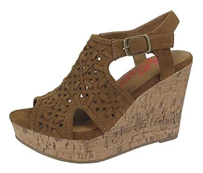 Amazon.com | Jellypop Elena Womens Wedge Sandals Cognac Suedelike 10 | Platforms & Wedges